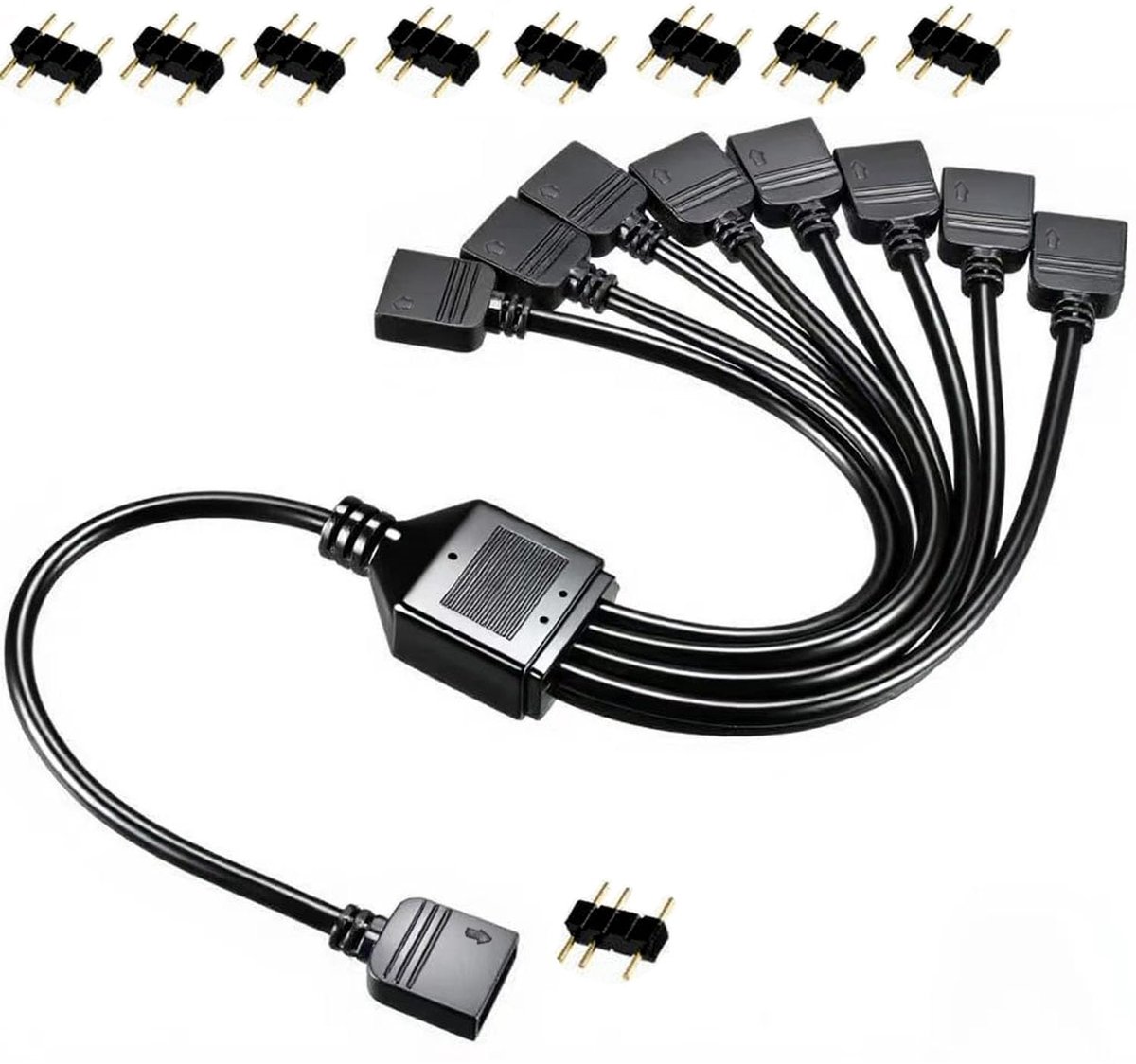 SnelShoppen - ARGB Splitter Kabel 5V 3-Pin 1-8 Extensie Kabel voor 5050 3528 LED Strips en 5V PC Fans, 30 cm, Zwart - Perfect voor Gaming PC's en RGB