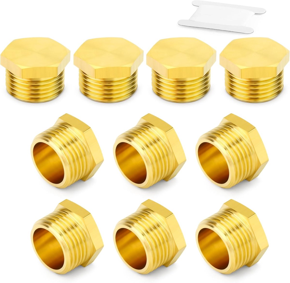 SnelShoppen - 10 Stuks 1/8" BSP Mannelijke Buisplug Buiten Hexaafsluitplug, Messing Adapter voor Buisverbindingen, Hoge Kwaliteit, Corrosiebestendig,