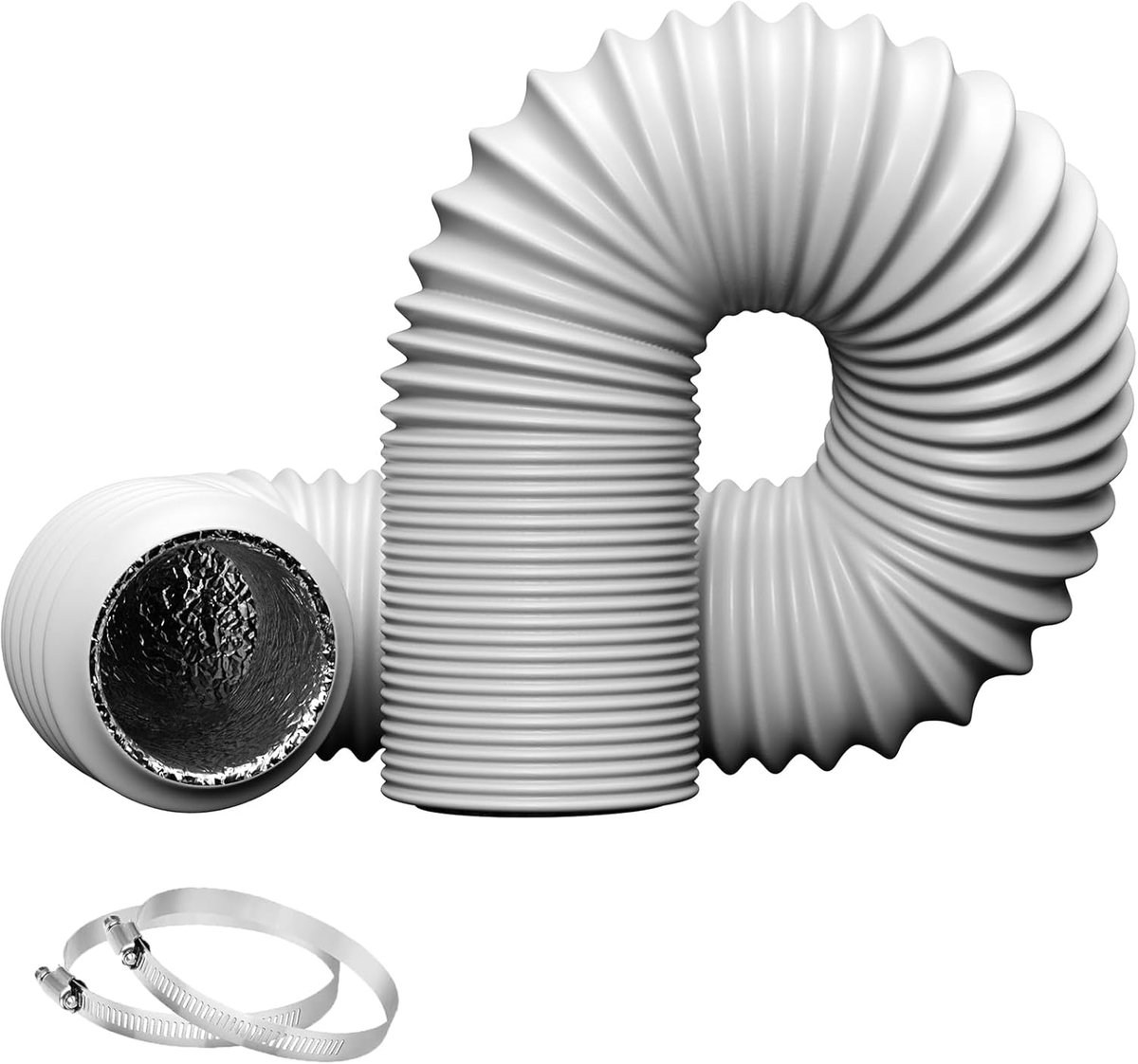 SnelShoppen - Flexibele Aluminium Luchtkanaal Droger Ventilatie Slang 10,2 cm 13FT Wit 4-Laags Ventilatie Duct voor HVAC Droger en Afzuigkap