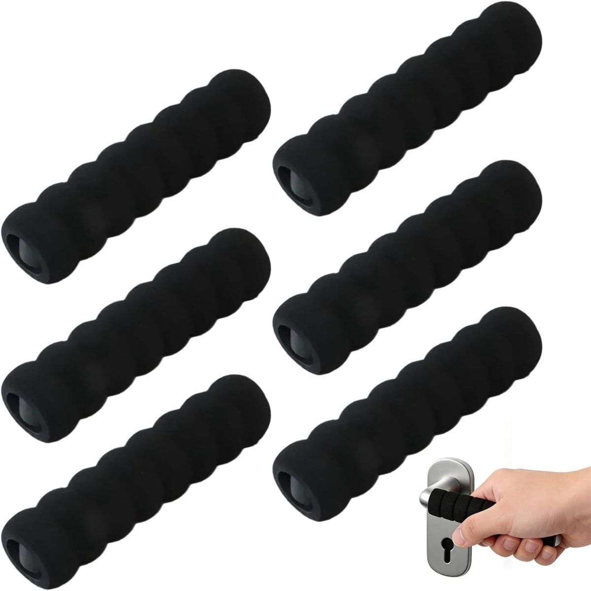 Deurklinkbescherming Set van 6 - Zwart - 13,5 cm - Siliconen en PVC - Voor Thuis of Kantoor