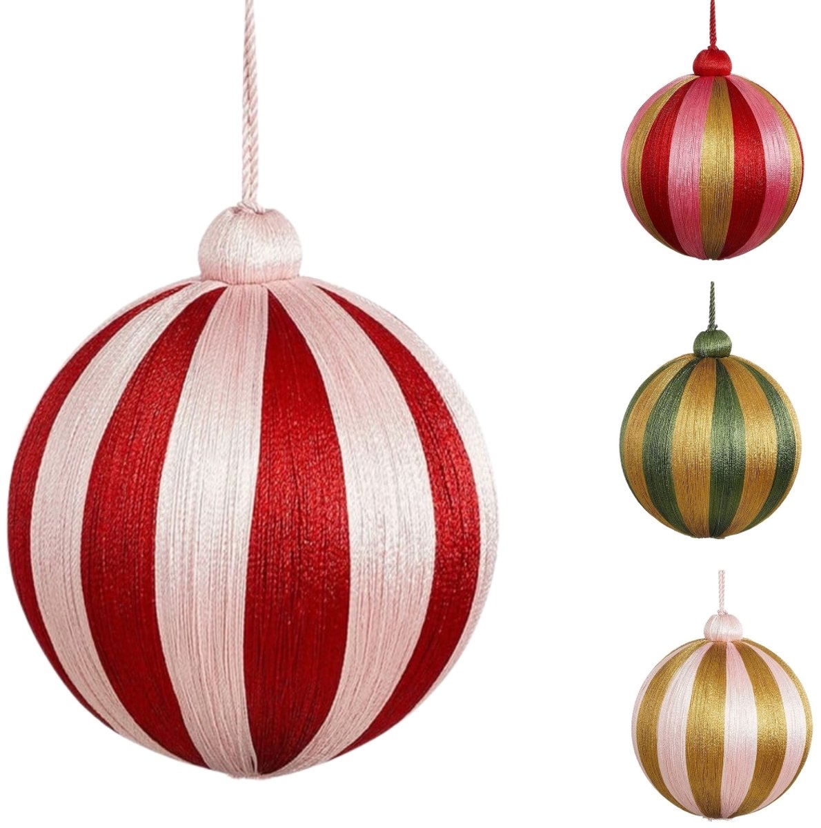House of Seasons Gestreepte Kerstballen Set - 10 cm - 4 Assorti Designs - Luxe Design Kerstboom Decoratie - Trendy Kerstversiering