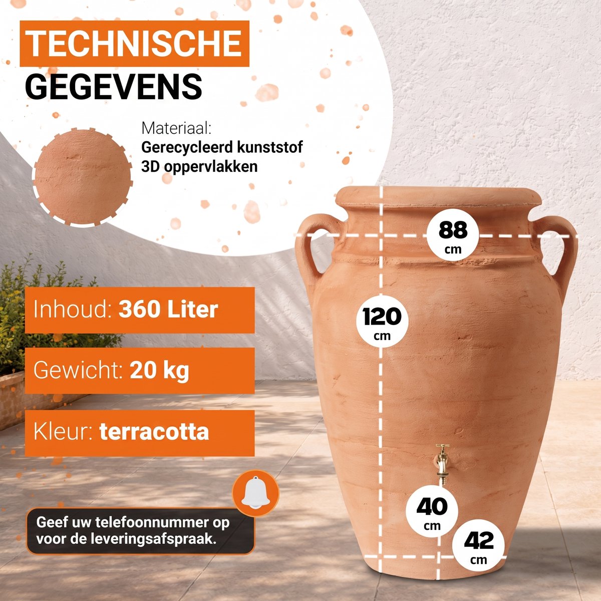 Garantia Antik Amfoor 360 liter terracotta