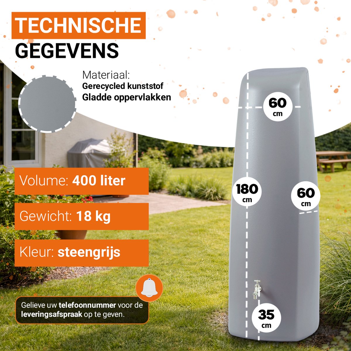 Garantia Elegance colonne récupératrice d'eau 400 liter gris pierre