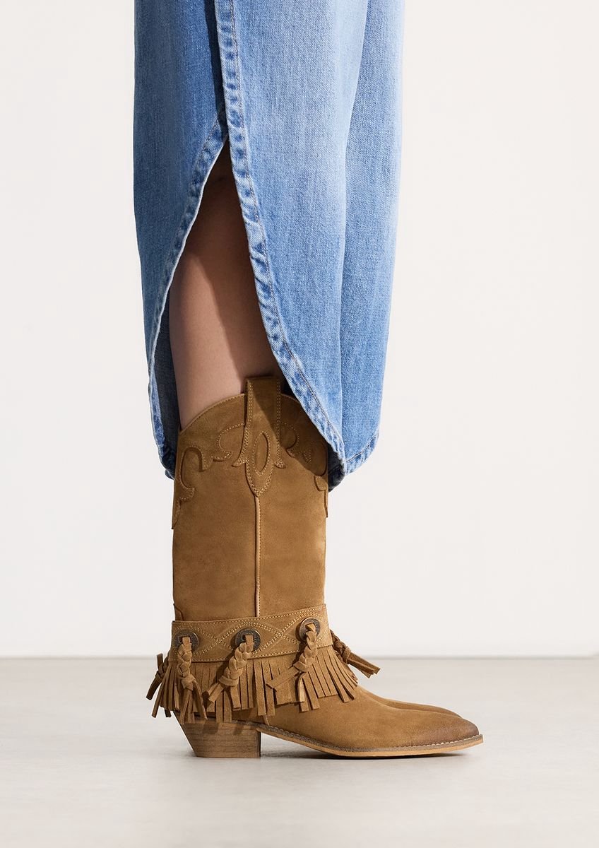 Sacha - Dames - Beige suède cowboylaarzen - Maat 40