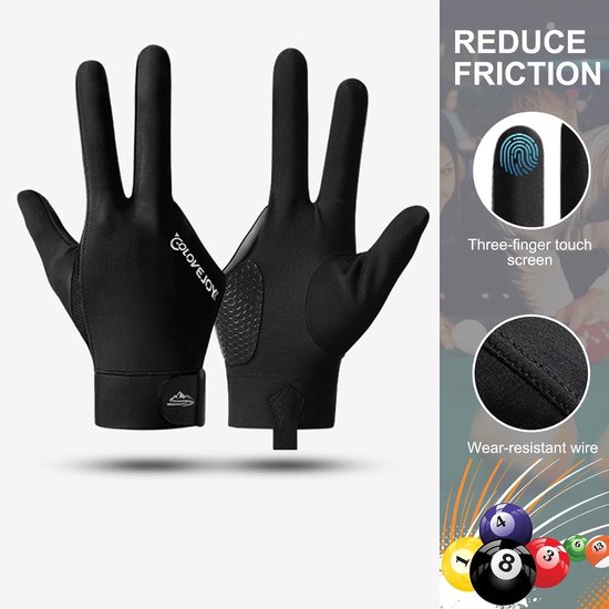 Poolhandschoenen - Biljarthandschoenen Sporthandschoenen - Poolen Nauwkeurig Spelen - Drie Vinger Ontwerp - Universele Maat - Zwart — afbeelding 3