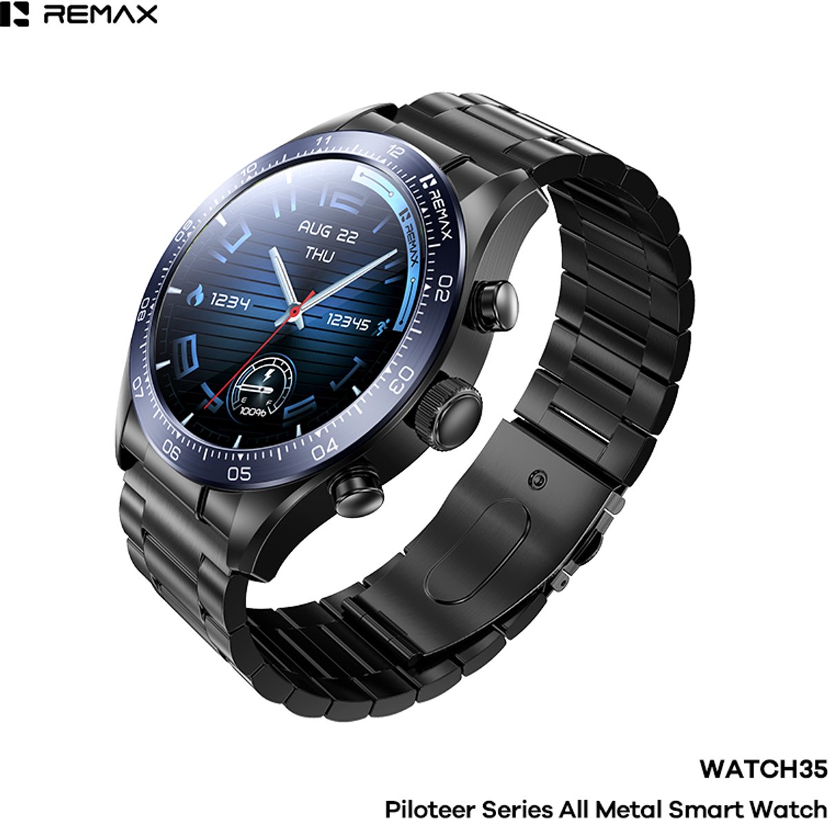 Remax WATCH35 Piloteer - Smartwatch - Volledig metalen behuizing - Blauw