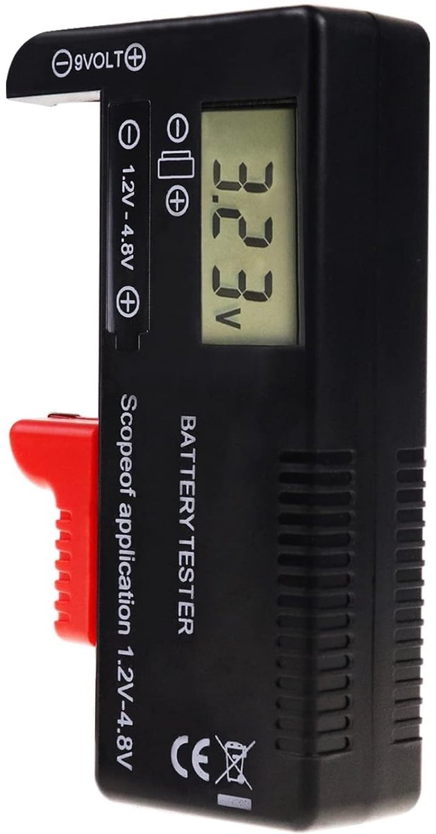 Batterijtester - Zwart - Digitale Universele Batterijtester voor AAA, AA, C, D, 9V - Voor Huishoudbatterijen