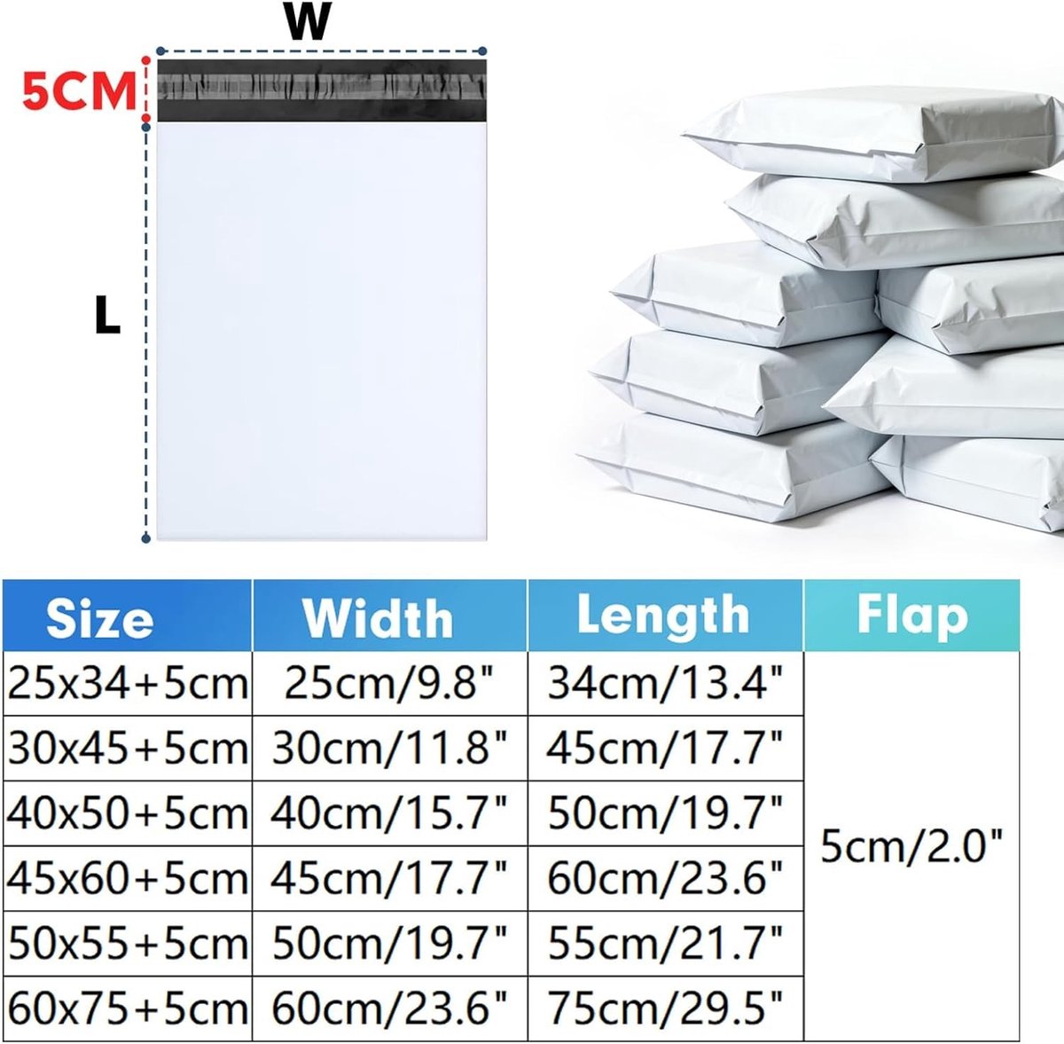 Verzendzakken - Wit - 25 x 34 + 5 cm - Zelfklevende Waterdichte Verzendzakken - Voor Kleding en Logistiek
