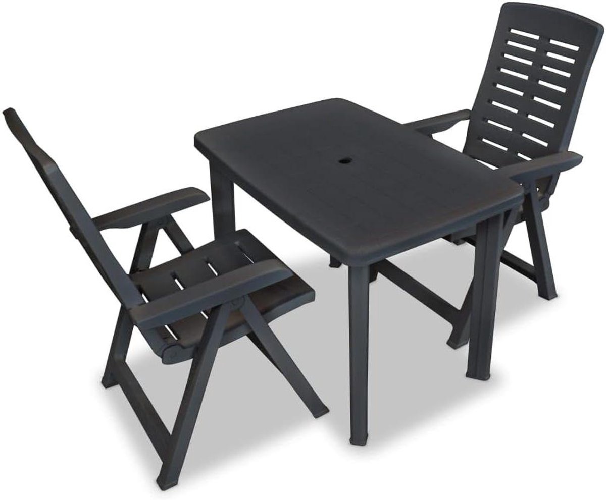 Bistroset 3-delig - Tuinset Klapstoelen - Buiten Eten - Parasolgat Rugleuning - 101 x 68 x 72 cm - Antraciet