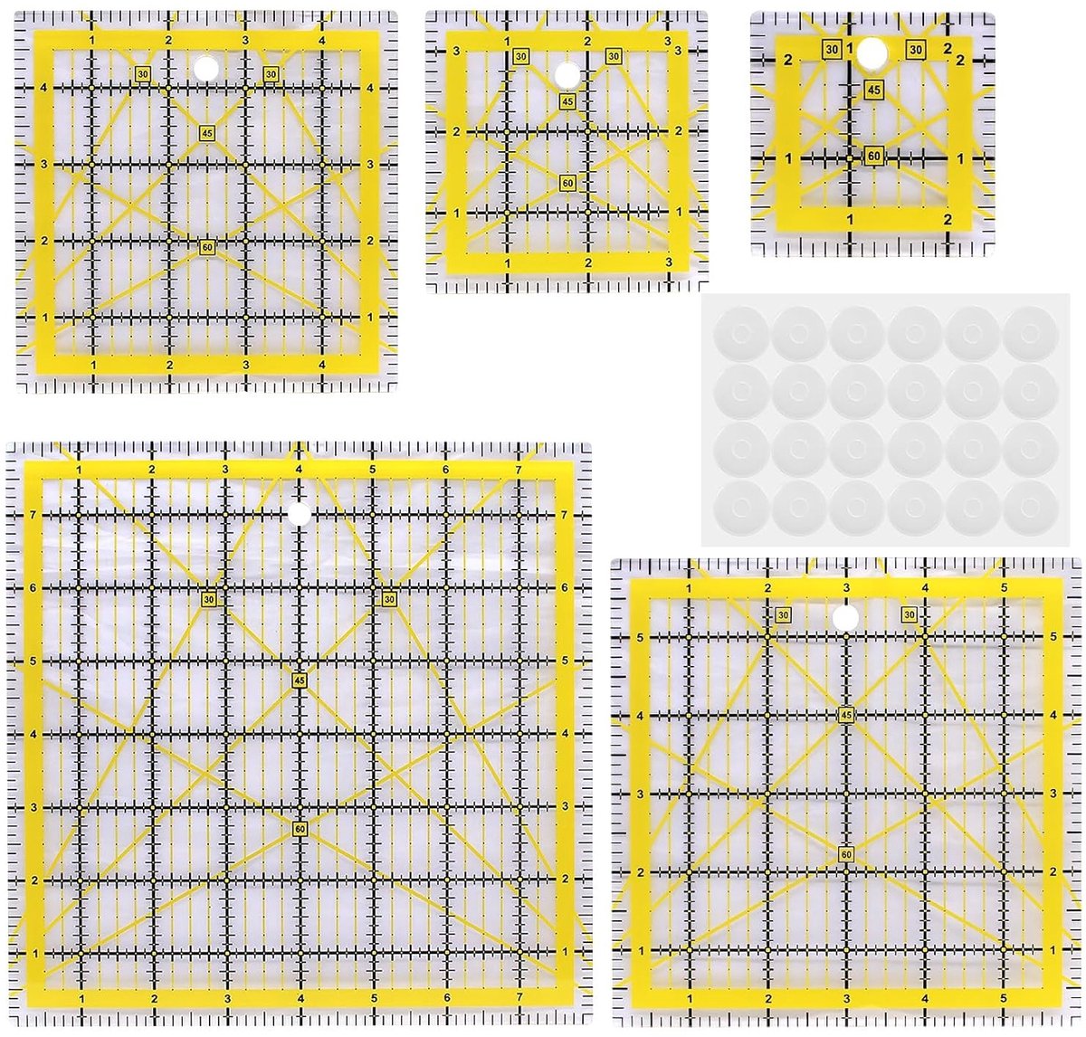 Set van 5 Patchwork Linialen voor Quilten - Grote Geometrische Driehoek Liniaal met Hoekindicatoren, Warmtebestendig en Antislip Handvatten voor Naaien en Quilten
