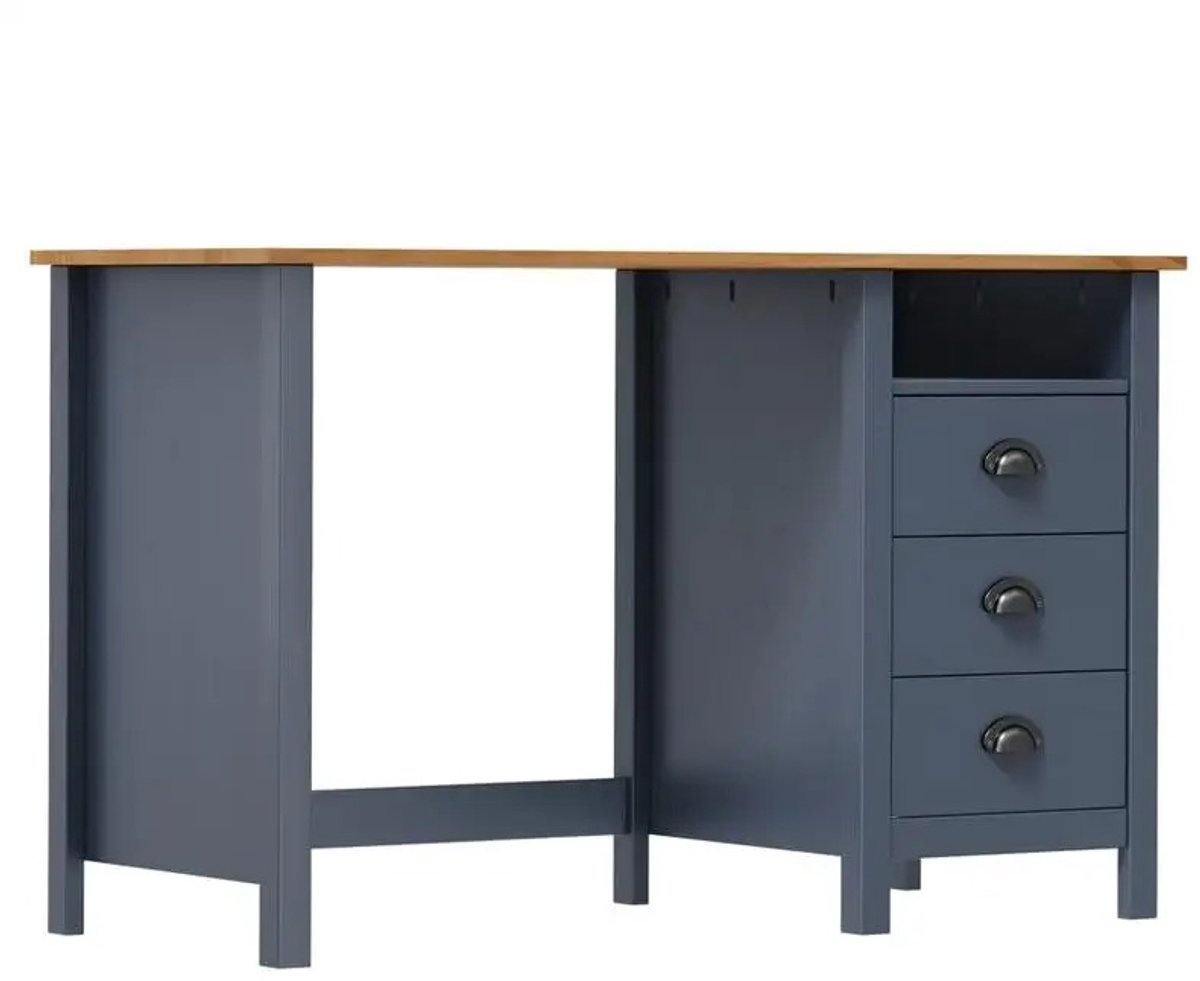 Emvae Bureau - Met 3 laden - Computertafel en Schrijftafel - 120 x 50 x 74 cm - Massief Grenenhout - Blauw