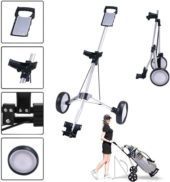 Golftrolley met 2 wielen - Golfkar opvouwbaar - Golfen op de baan - Inclusief beker- en scorekaarthouder - Opvouwbaar ontwerp — afbeelding 3