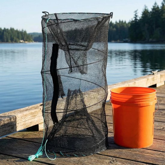 Visval Met Aasvak - Vangnet Viskorf - Vissen Vangen - Opvouwbaar Frame - 30x60cm - Nylon — afbeelding 4