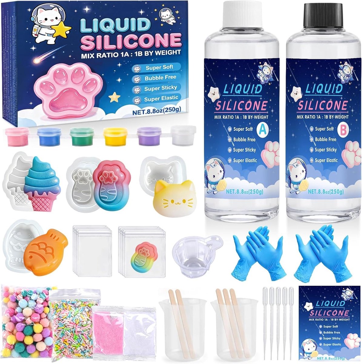 SnelShoppen - Taba Squishy Set - DIY Squishy Silicone Maakset met 4 Mallen - Stressverlichting voor Kinderen en Volwassenen - Perfecte Verjaardagscade