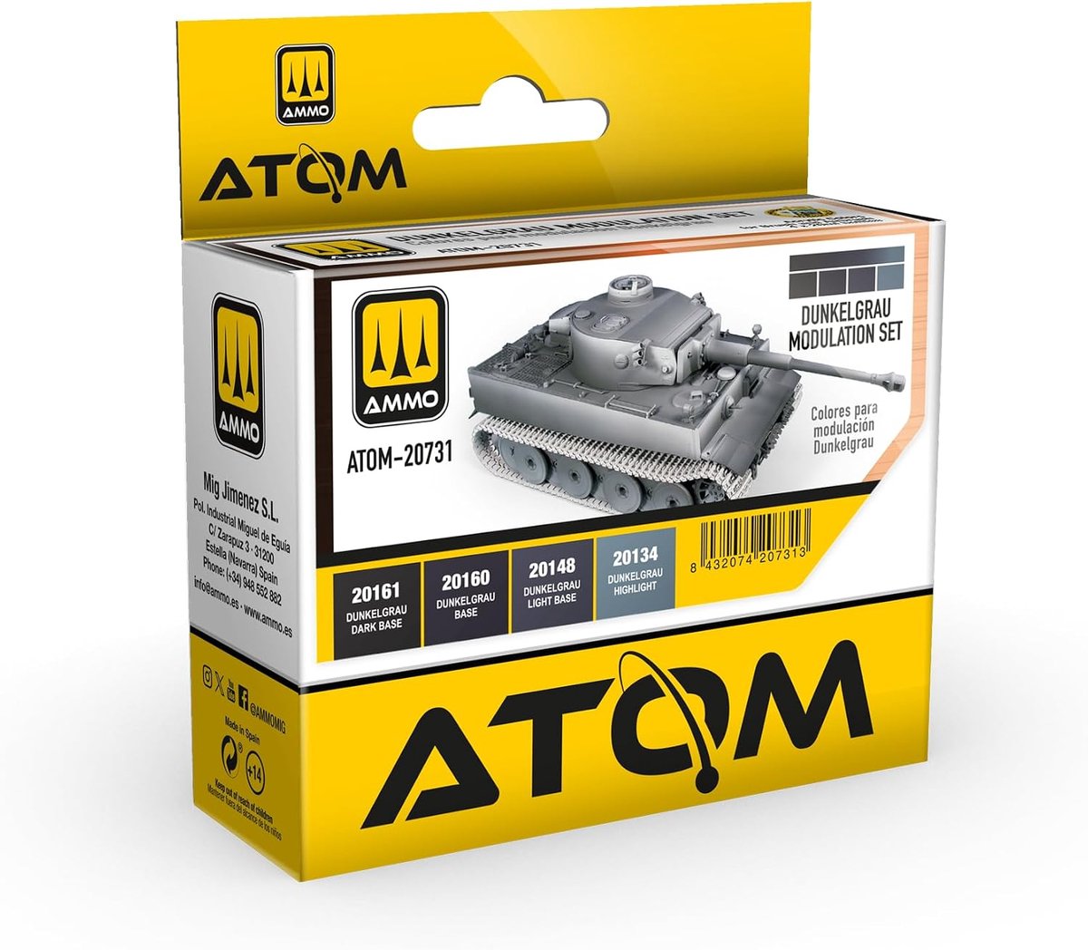 SnelShoppen - ATOM-20731 Donkergrijs set van 4 acrylverven voor modelbouw, modulatie effecten, 20ml per verf, geschikt voor kwast en airbrush