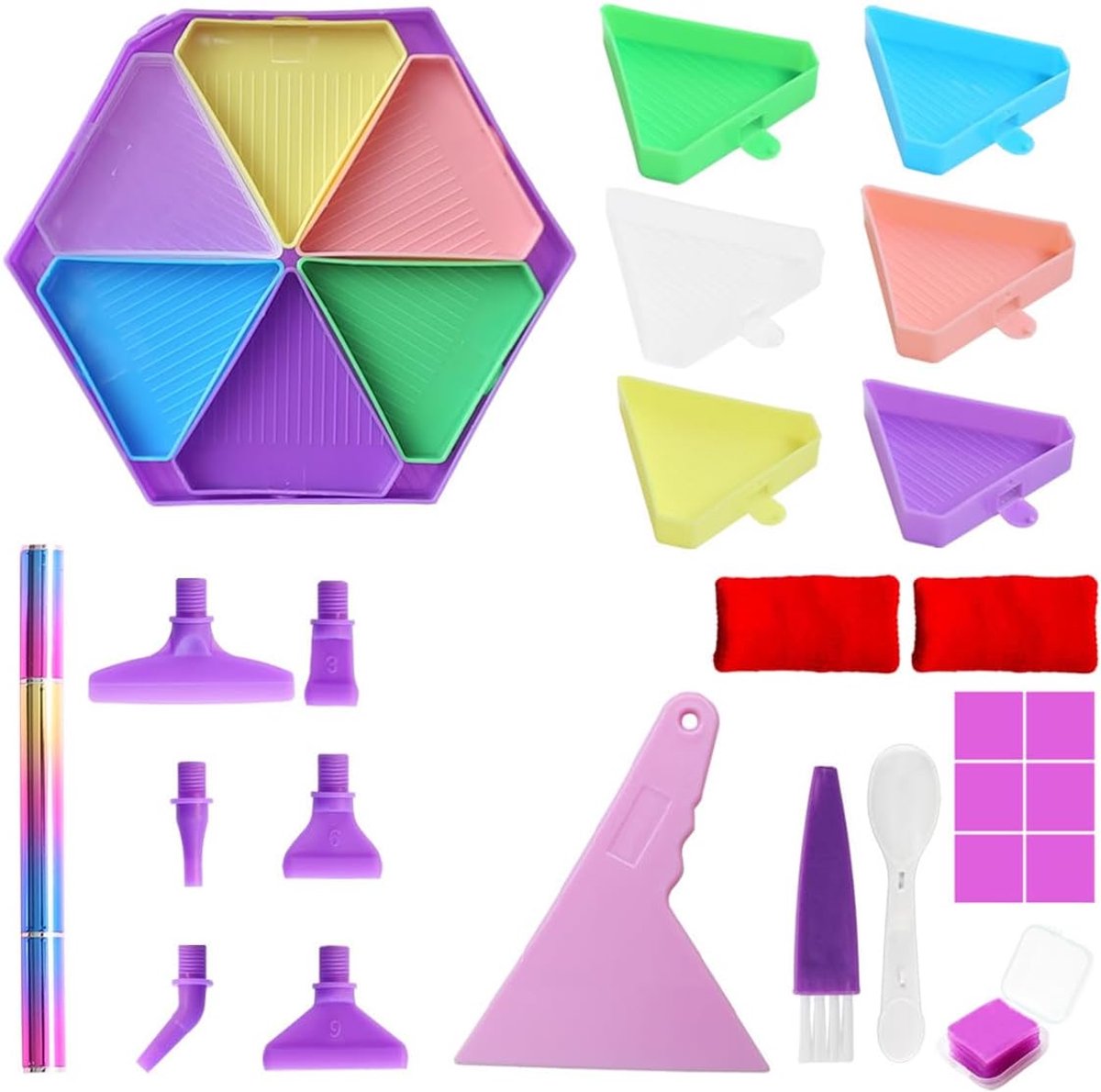 SnelShoppen - 26 Delen Diamant Schilderij Tray Kits met Kunst Pennen, 6 Nibs, Diamant Accessoires voor DIY Schilderen en Creatieve Projecten