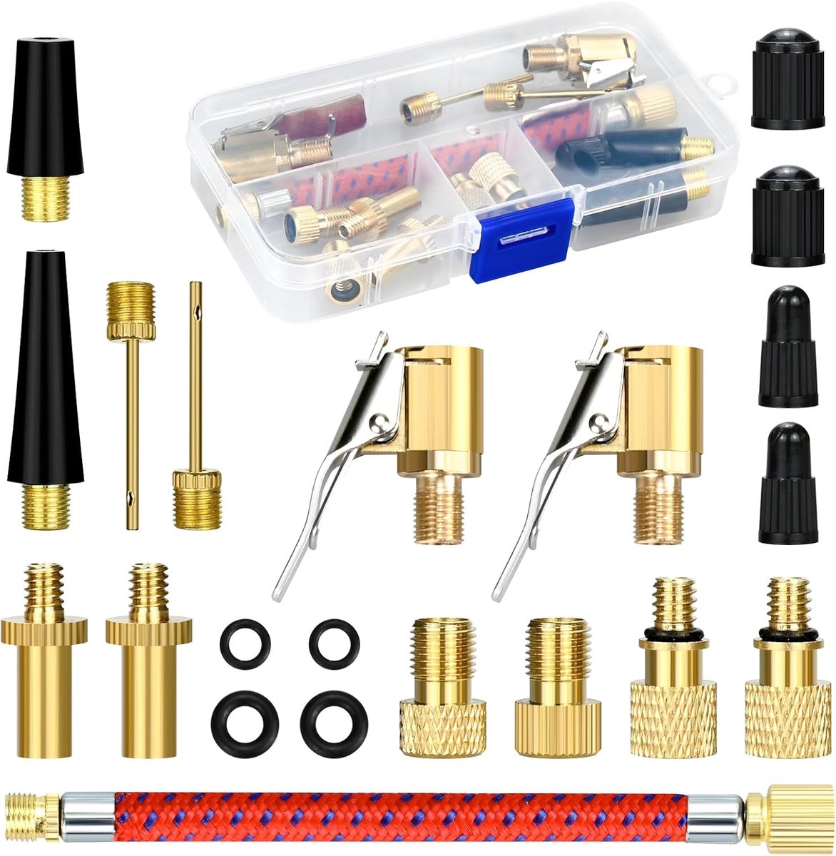 Fietsventieladapter set 21 delig - universeel - inclusief reparatieset - altijd de juiste aansluiting - ShopVlot