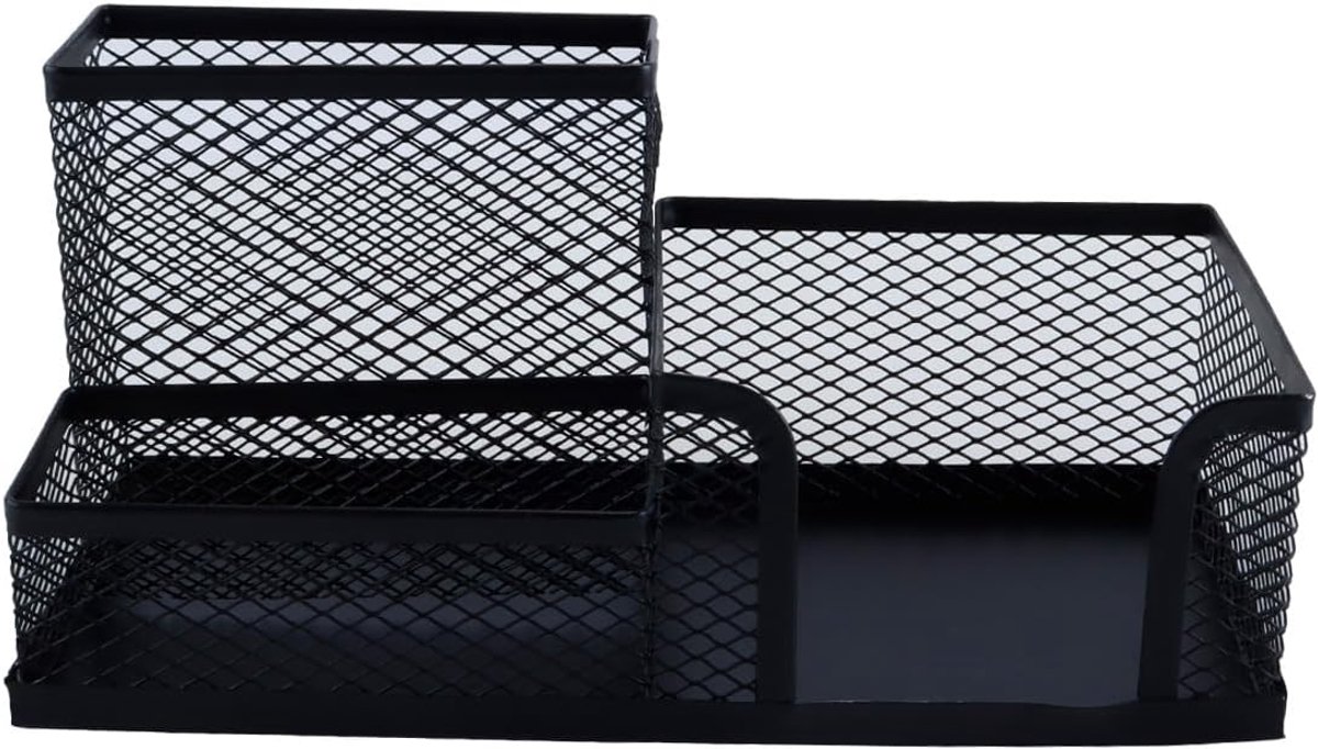 SnelShoppen - Metalen bureau-organizer met gaas, 3 compartimenten voor kantoorbenodigdheden, opbergdoos voor thuiskantoor (105 x 205 x 100 mm) in zwar