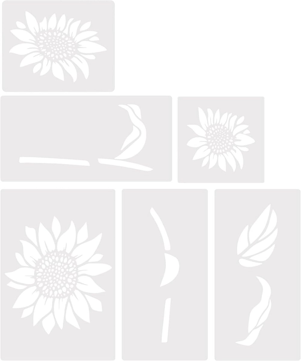 SnelShoppen - 6 Stuks Grote Zonnebloem Sjablonen voor Verf op Hout, Herbruikbare Plastic Zonnebloem Templates voor Muur en Tuin Decoratie