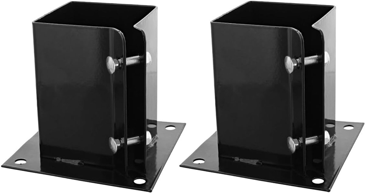 SnelShoppen - Robuuste Stalen Post Beugel met Bevestigingsbout en Ondersteuningsbasis 91x91x150mm - Zwarte Corrosiebestendige Grondspike Beugel met Vo