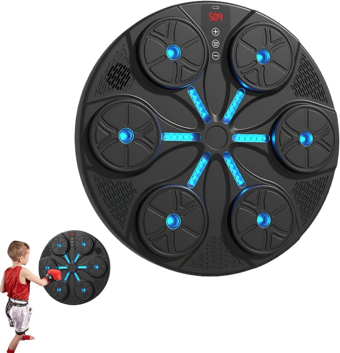 Muziek Boksmachine - Interactieve Trainer - Thuis Fitness - 8 Verschillende Modi - 43 x 43 x 8.5 cm - Zwart