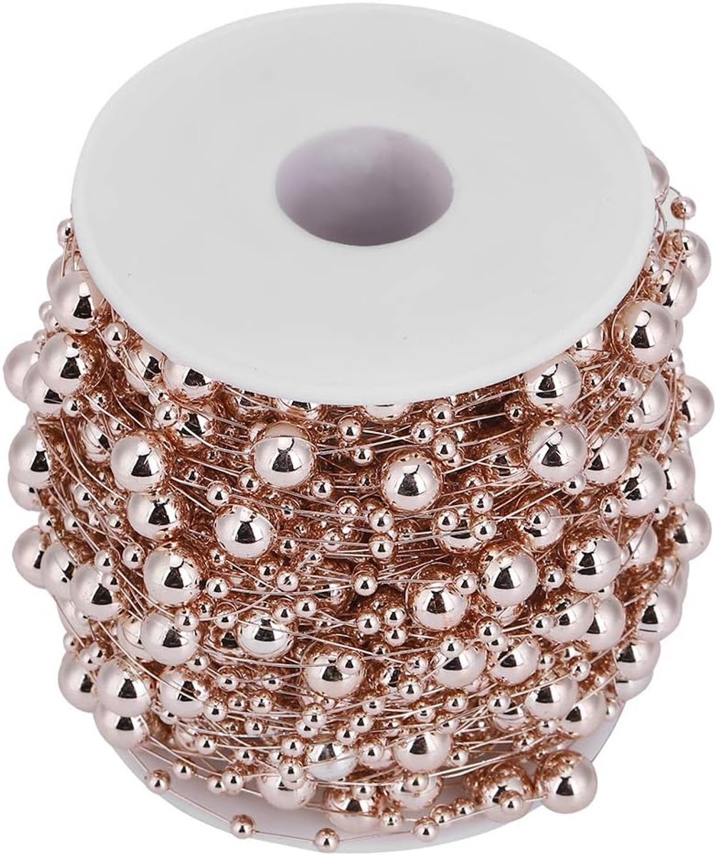 SnelShoppen - Crazy Shopping Shiny Pearl Beads Necklace Imitatie Roze Gouden Koord Slinger 30m voor Bruiloft Decoraties DIY Creatief Valentijnsdag Ker
