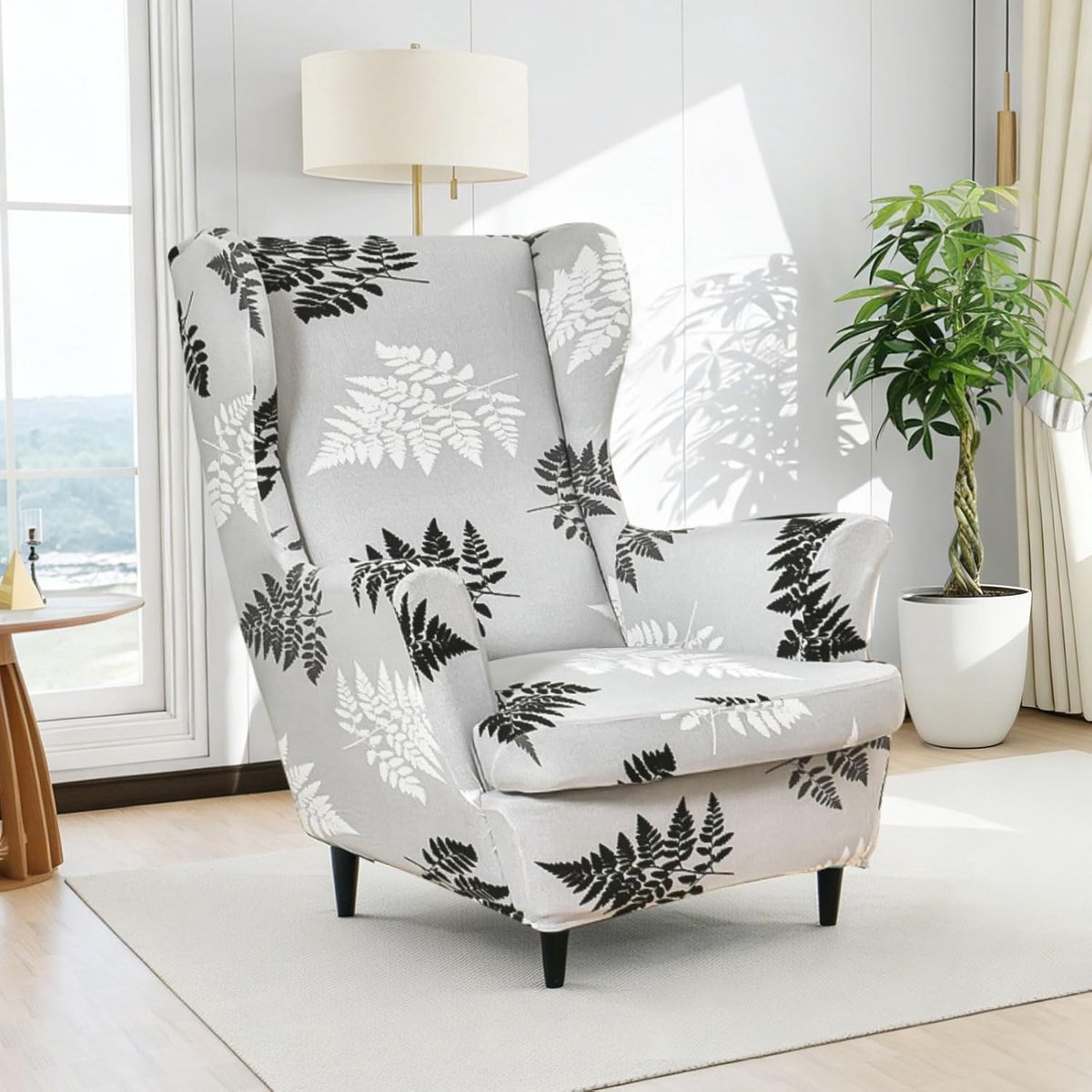 SnelShoppen - Ohrensessel Hoes, Wasbare Stretch Sesselhoes met Elastiek en Band, Beschermhoes voor Woonkamer, Geschikt voor Meeste Stoelen, Luxe Mater