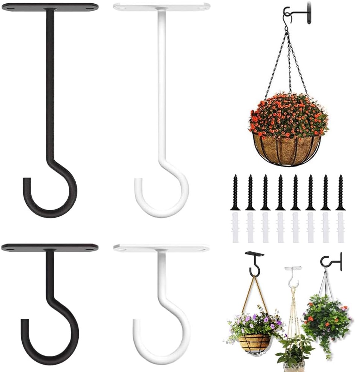 4pcs Ceiling Hooks for Hanging Plants, Square Wall Mount, Plant Hanger, Metal Plant Bracket, Iron Lanterns, Hangers - ShopVlot