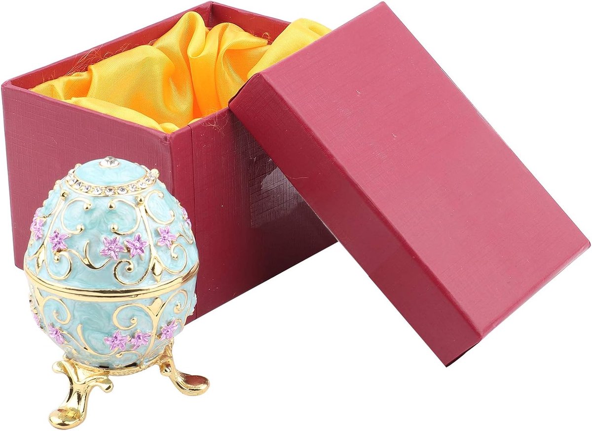 SnelShoppen - Handgemaakte Eivormige Sieraden Doos, Emaillering met Sprankelende Diamanten, Vintage Decoratie voor Thuis, Organiser voor Ringen, Oorbe