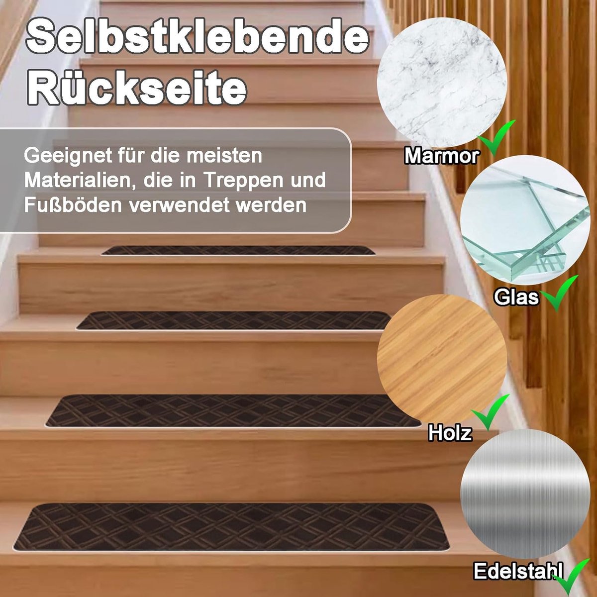 Trapmatten 15 stuks - zelfklevend 55 x 19 cm - bruin - antislip bescherming voor huisdieren en kinderen - ShopVlot