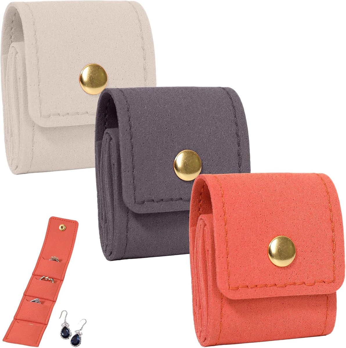 SnelShoppen - 3 Stuks Universele Reis-Sieradenetui, Opvouwbare Organizer, Sieradenopslag met Fluweel Beklede Vakken, Ideaal voor Oorbellen en Armbande
