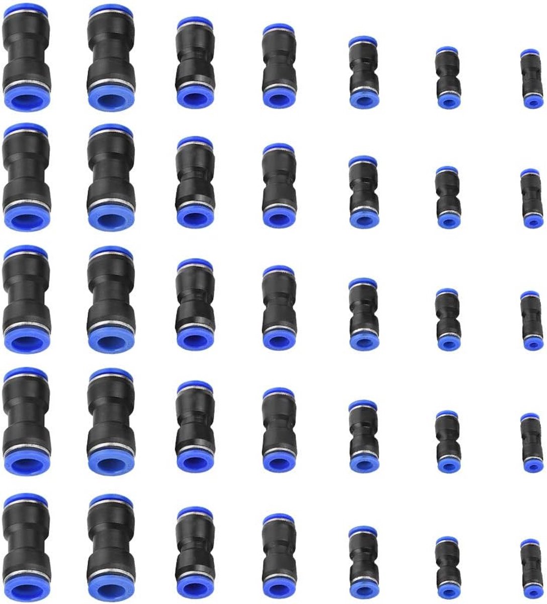 SnelShoppen - 35-delige Pneumatische Lucht Hose Connector Set OD 4/6/8/10/12/14/16mm - Snelle Aansluitingen - Duurzaam en Veilig - Blauw en Zwart - Id