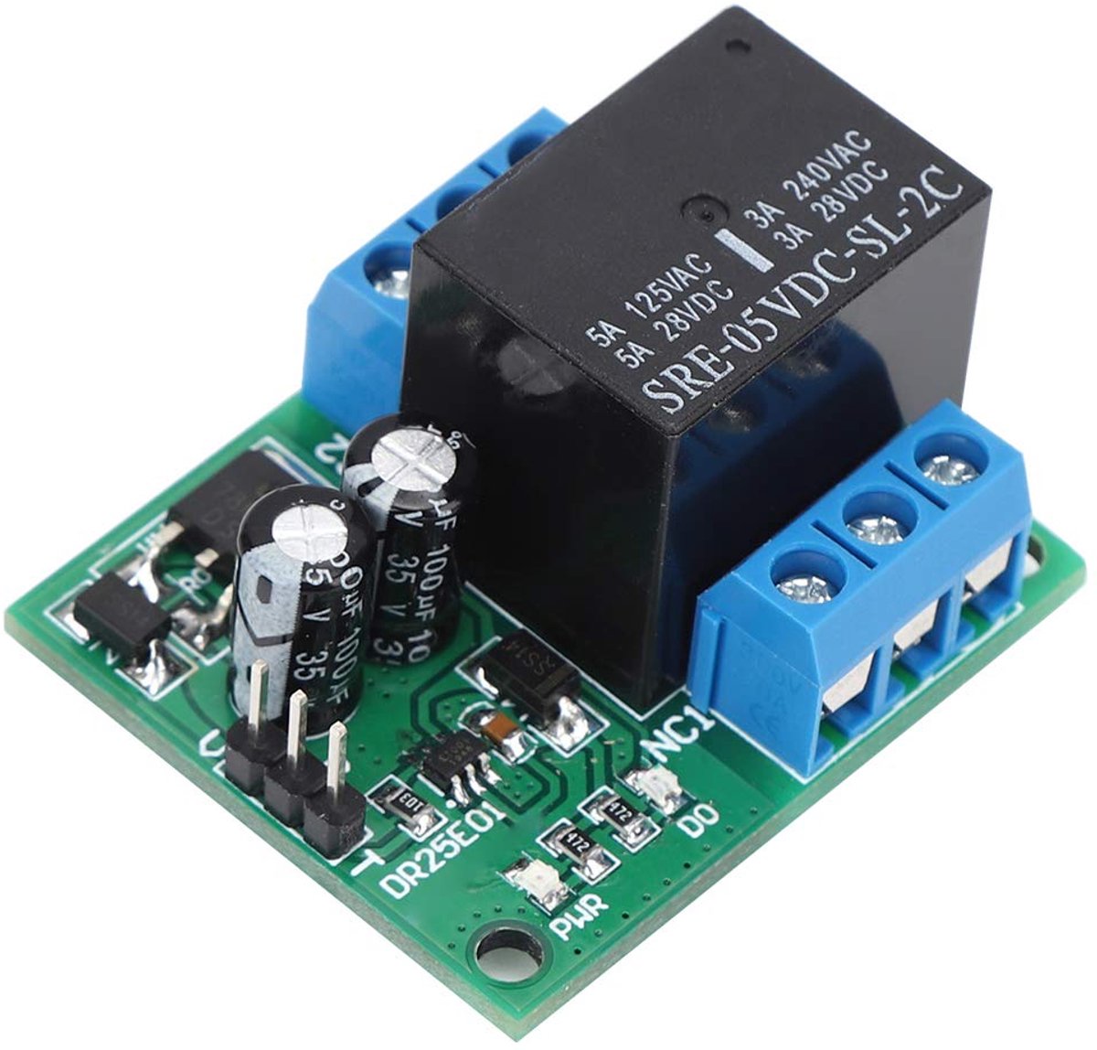 SnelShoppen - DR25E01 DPDT Relaismodule, Dubbele Pole, Dubbele Schakelaar, Laag Puls Controle, Zelfvergrendelend Bistabiel Relais, Interne Computercom
