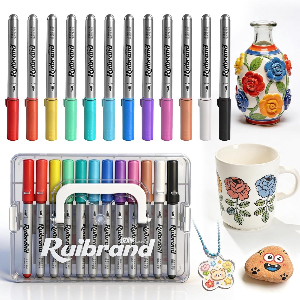 Porselein Schilderpennen Set - Multicolor - 12 Stuks - Vaatwasmachinebestendig - Voor Creatieve Projecten