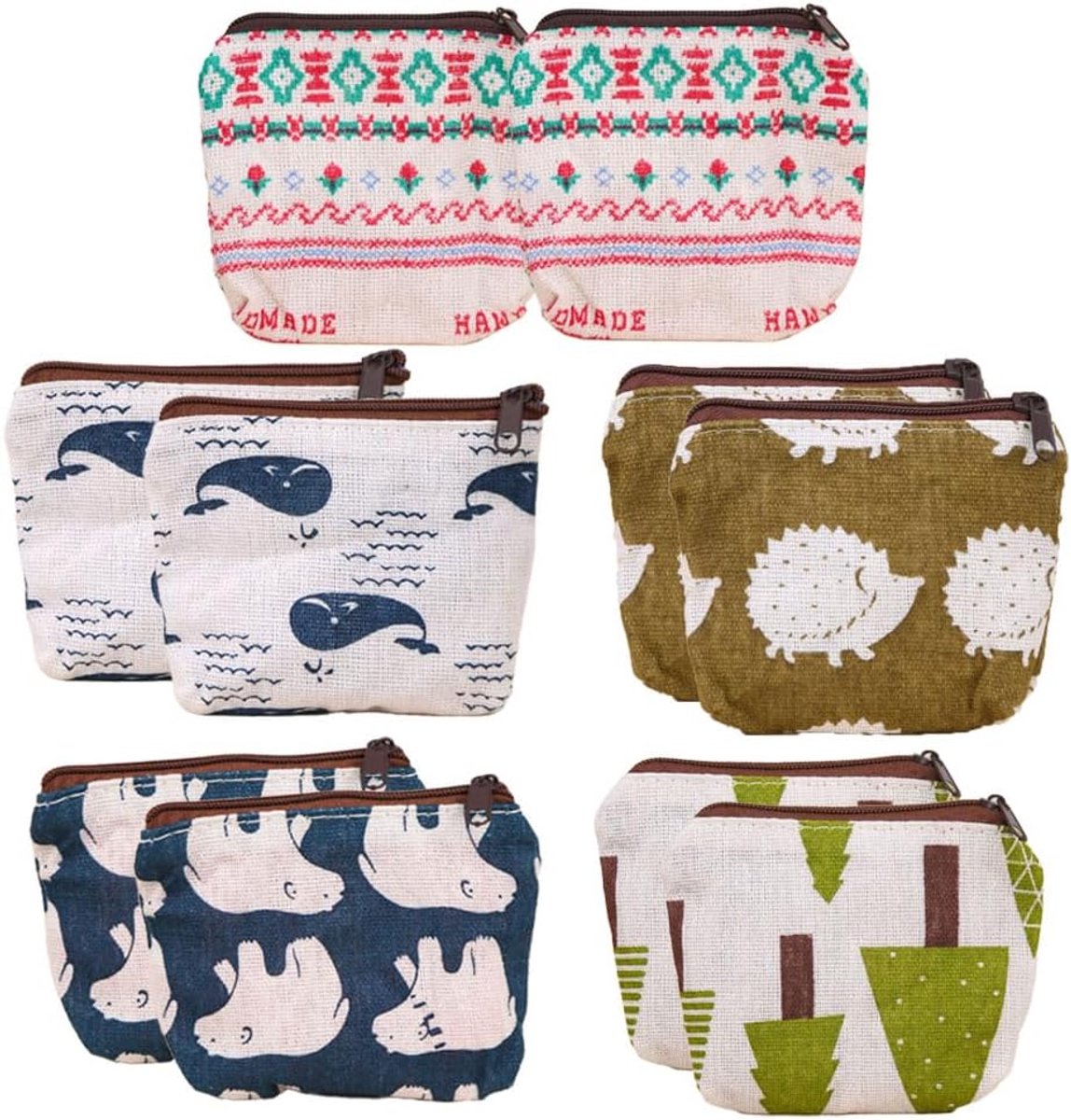 SnelShoppen - Mini Canvas Dames Portemonnee, 10 Stuks, Kleine Canvas Wallet, Kleurvolle Mini Tas voor Vrouwen, Zacht en Duurzaam, Ideaal voor Feest, D