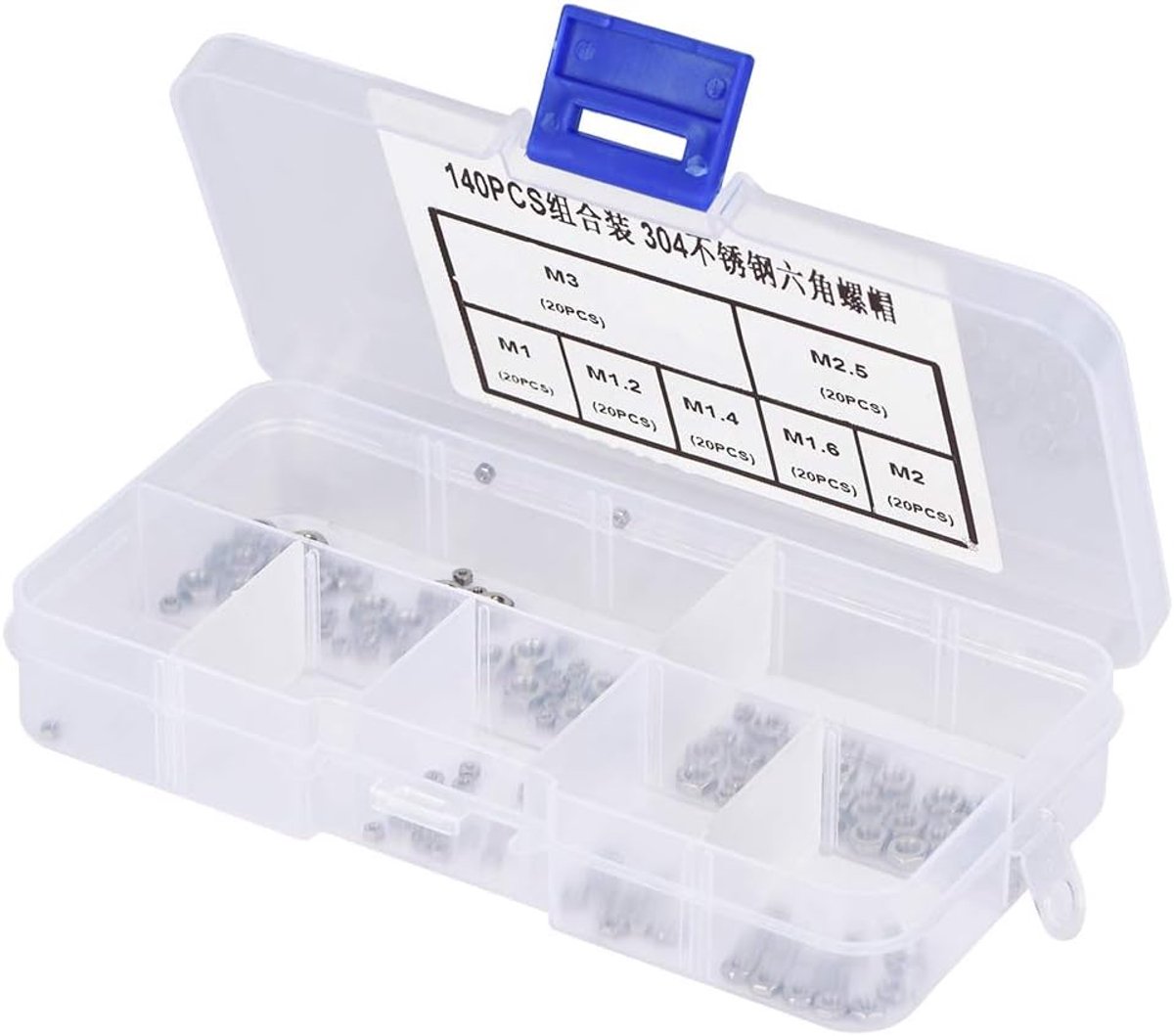 SnelShoppen - 2set 280st M1 M1.2 M1.4 M1.6 M2 M2.5 M3 RVS Hexagon Moeren Set - Assortiment voor Bouw en Industrie