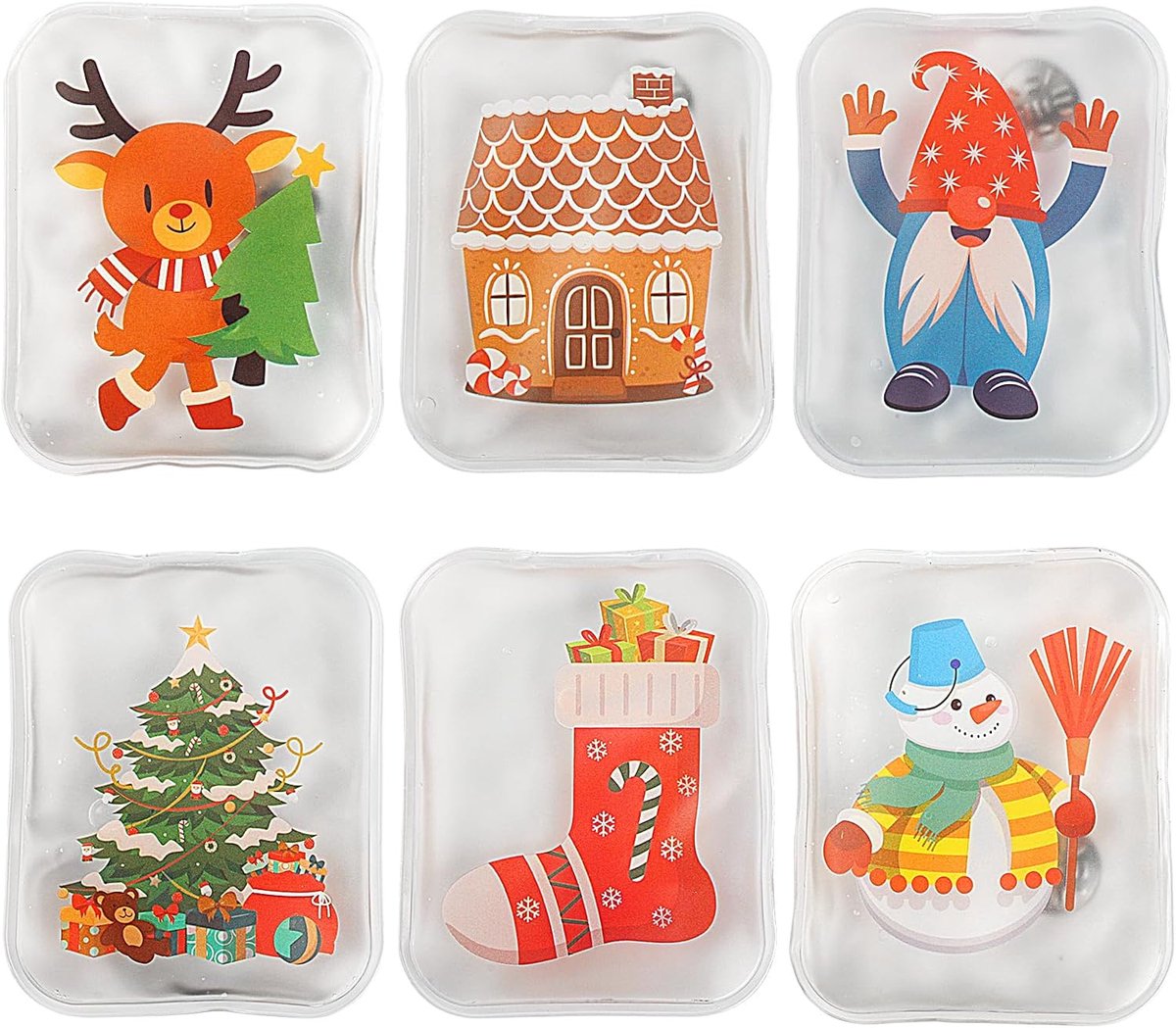 SnelShoppen - Herbruikbare Handwarmers - 6 Stuks Pocket Warmers 100 x 80mm - Warmte voor Kinderen, Vrouwen, Camping - Schattige Gel Warmers met Kerstp