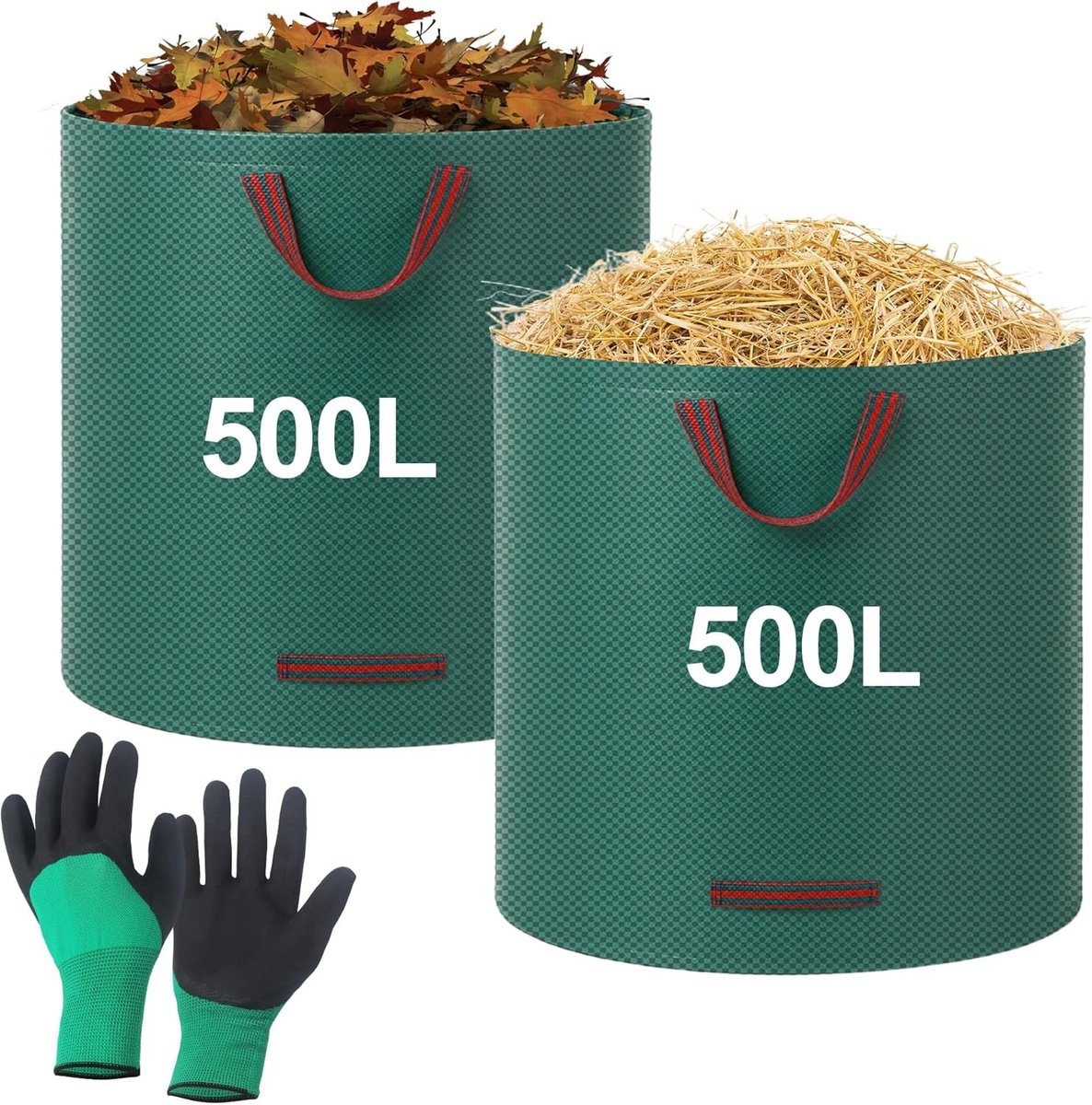 Tuinafvalzakken - Groen - 500 l - Robuuste, herbruikbare zakken - Voor het verzamelen van tuinafval