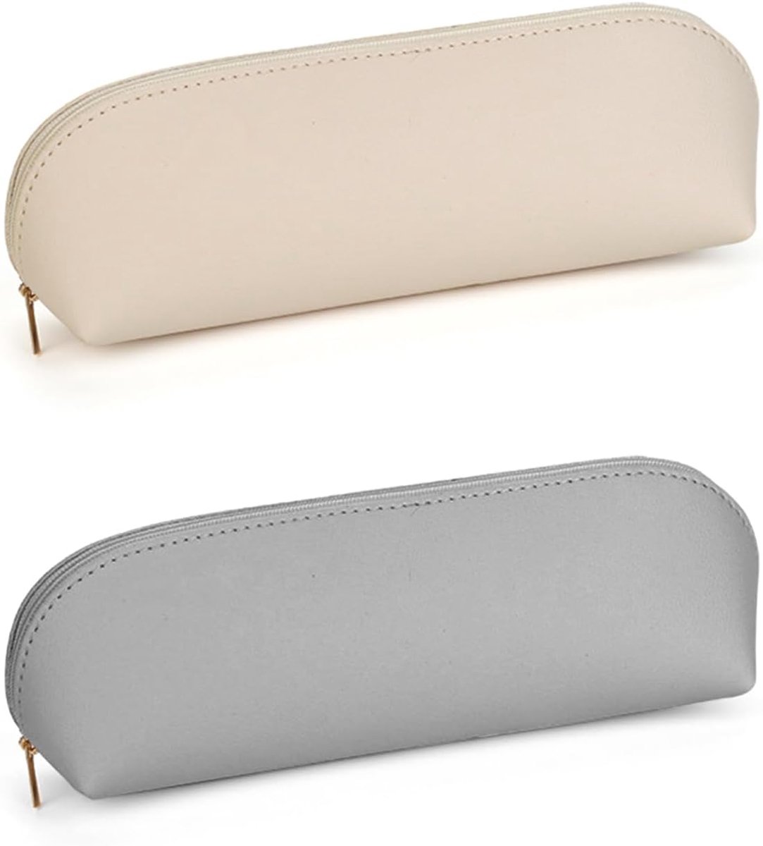 SnelShoppen - 2 x Leren Pennenhouder - Etui voor Kantoorbenodigdheden en Make-up Kwasten, Waterdicht met Rits (Zwart, Wit)