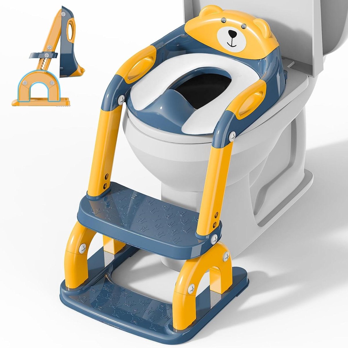 Kinder Toiletbril - Zindelijkheidstrainer Trap - Zelfstandig Zitten - Verstelbare Trap - In Hoogte Verstelbaar - Blauw Geel