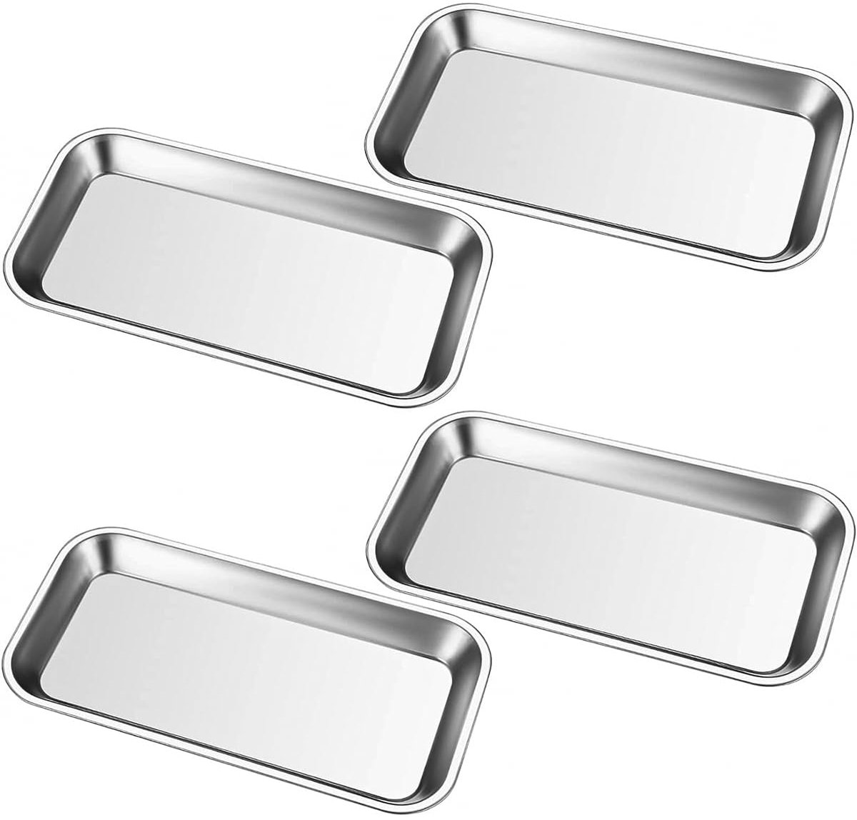 SnelShoppen - Set van 4 Kleine Rechthoekige Metalen Instrumententafels, RVS Medische Tabletten, Tandheelkundige Lab Gereedschappen, Badkamer Organizer