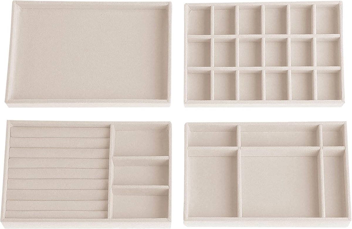 SnelShoppen - Juwelenopbergdoos Set 4 Stuks Stapelbare Velvet Sieraden Organizer Voor Oorbellen Armbanden Ringen met 18+6 Compartementen