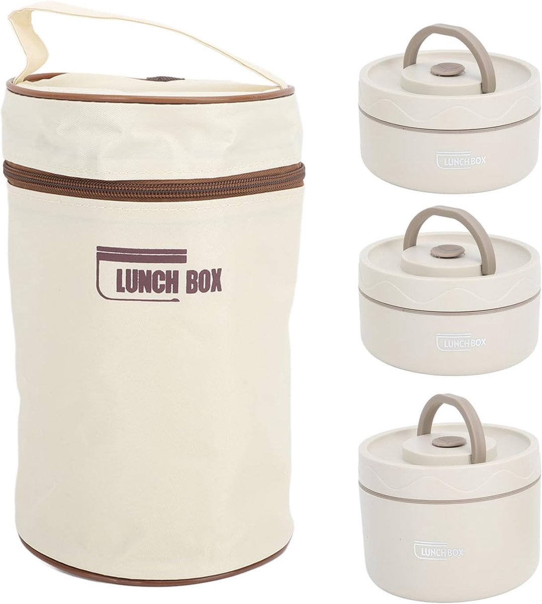 SnelShoppen - Isolerende Lunchbox, RVS Geïsoleerde Multifunctionele Draagbare Ronde Thermo Bento Box met Thermotas voor Werk, Sport, Kamperen, Picknic