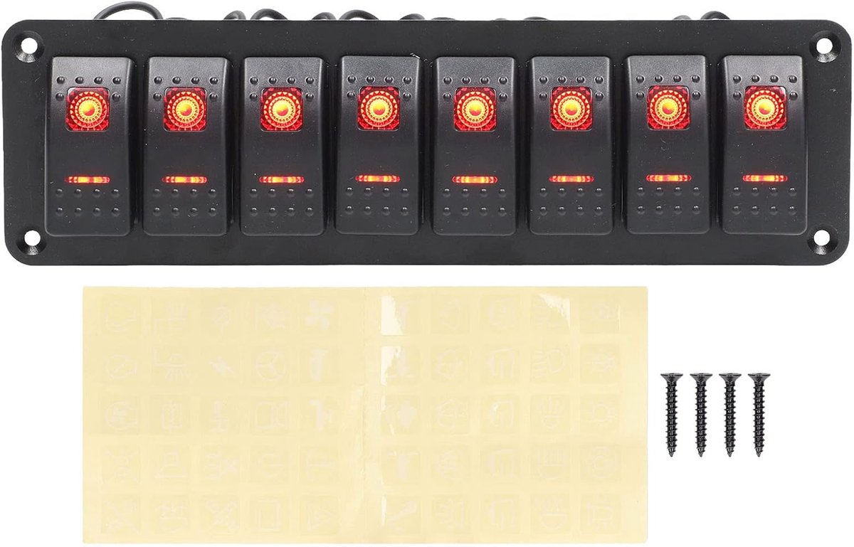 SnelShoppen - Rocker Switch Paneel 8 Groepen 12/24V On/Off Schakelaar met LED Achtergrondverlichting, Overbelasting Bescherming, Waterdicht, Voor Auto