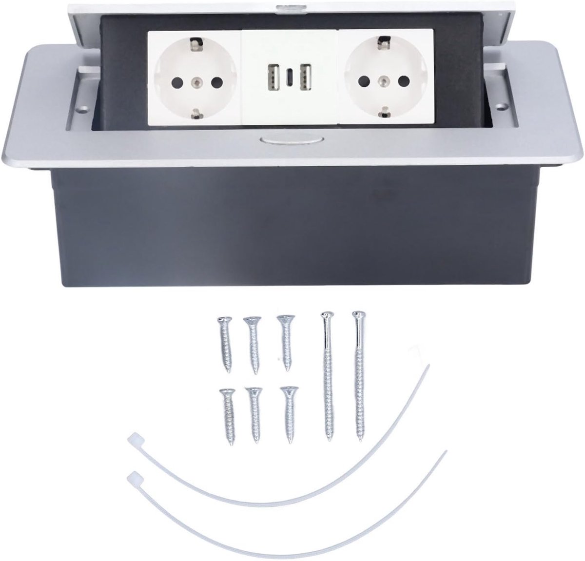 SnelShoppen - 16A Vloersocket Dubbele USB Type C Ingebouwde Pop-up Socket EU Standaard 250V RVS