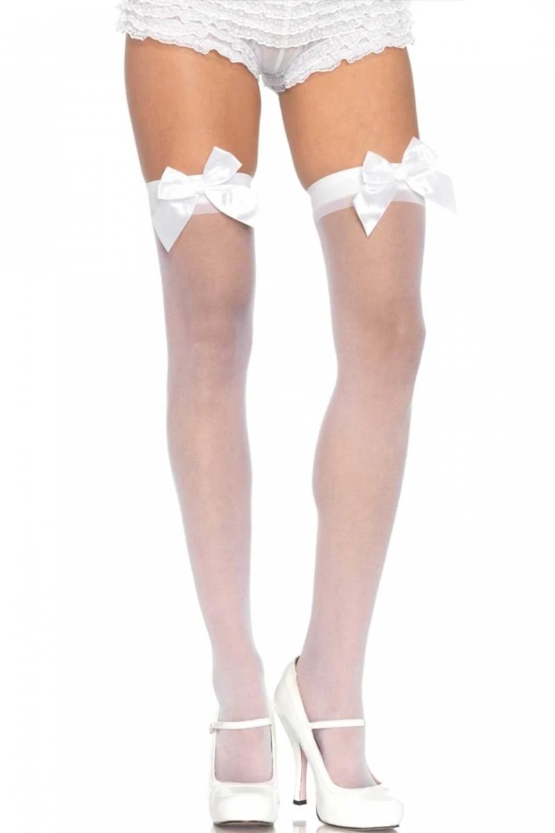 Witte Kousen met Strikdetail - Elastische Kousen in Lycra en Polyester - Maten S tot XL