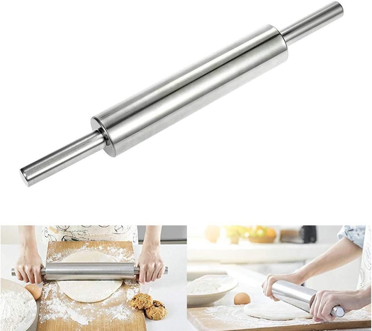 SnelShoppen - RVS Deegroller, Antiaanbak Deegroller voor Deeg, Pizza, Taart en Koekjes - Keuken Accessoire, Duurzaam, Makkelijk Schoon te Maken, 40 cm