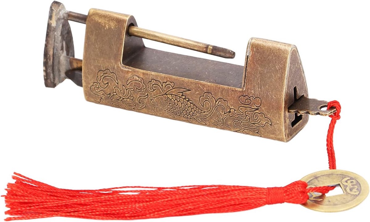 Vintage Antique Old Chinese Lock, 4.3cm/1.7in Chinese Brass Old Style Padlock with Key for Jewelry Boxes Cabinets - ShopVlot