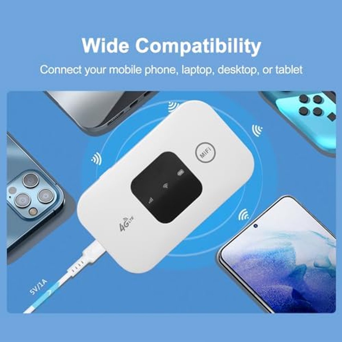 SnelShoppen - Draagbare Wifi Hotspot, Draadloze Reisrouter voor 10 Gebruikers, Pocket Wifi met 2100mAh Accu, Snelle Internetverbinding voor Thuis en O