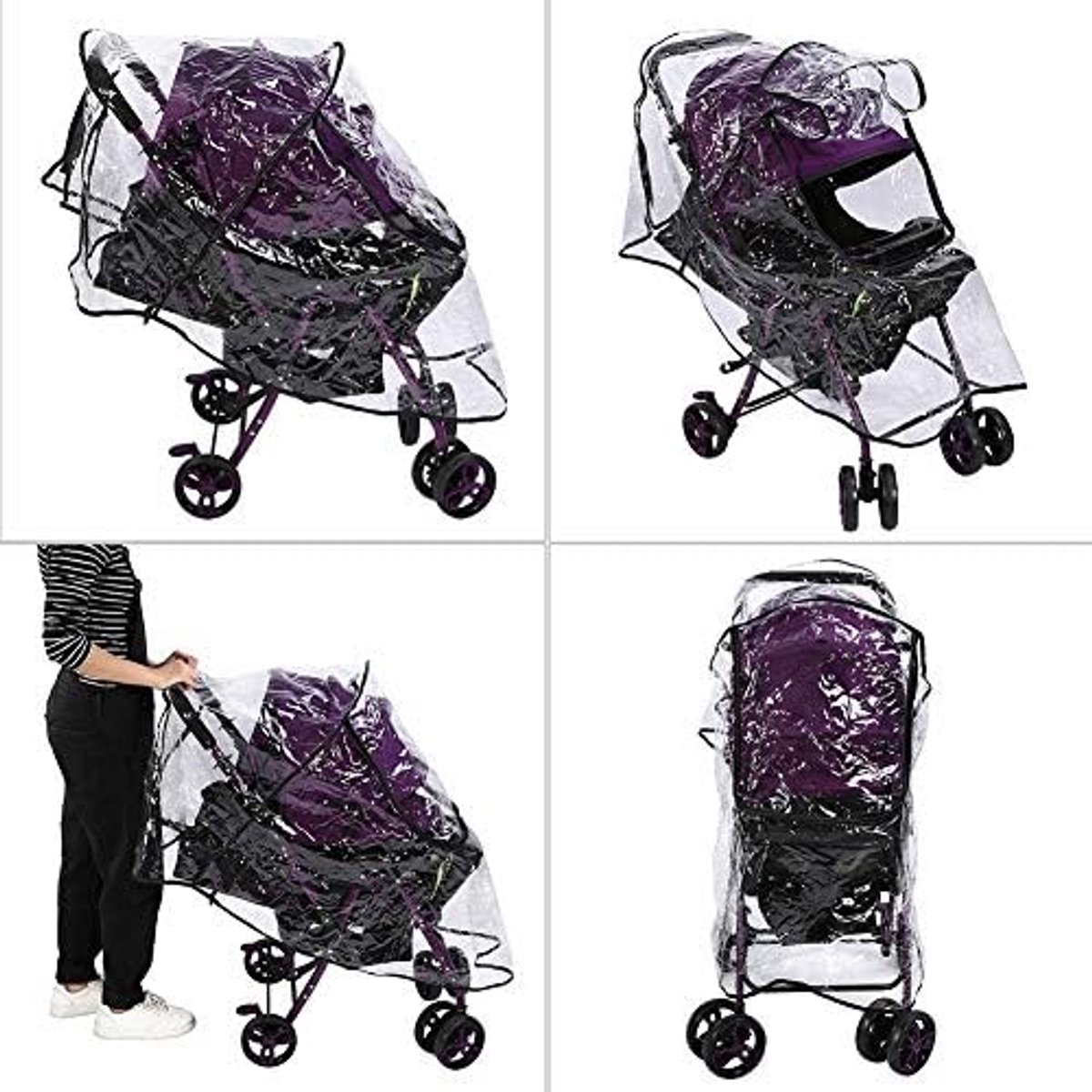 SnelShoppen - Universele Baby Kinderwagen Regenbescherming, 1PC PVC Waterdichte Kinderwagen Regenhoes met Ritsvenster, Bescherming tegen Wind, Sneeuw
